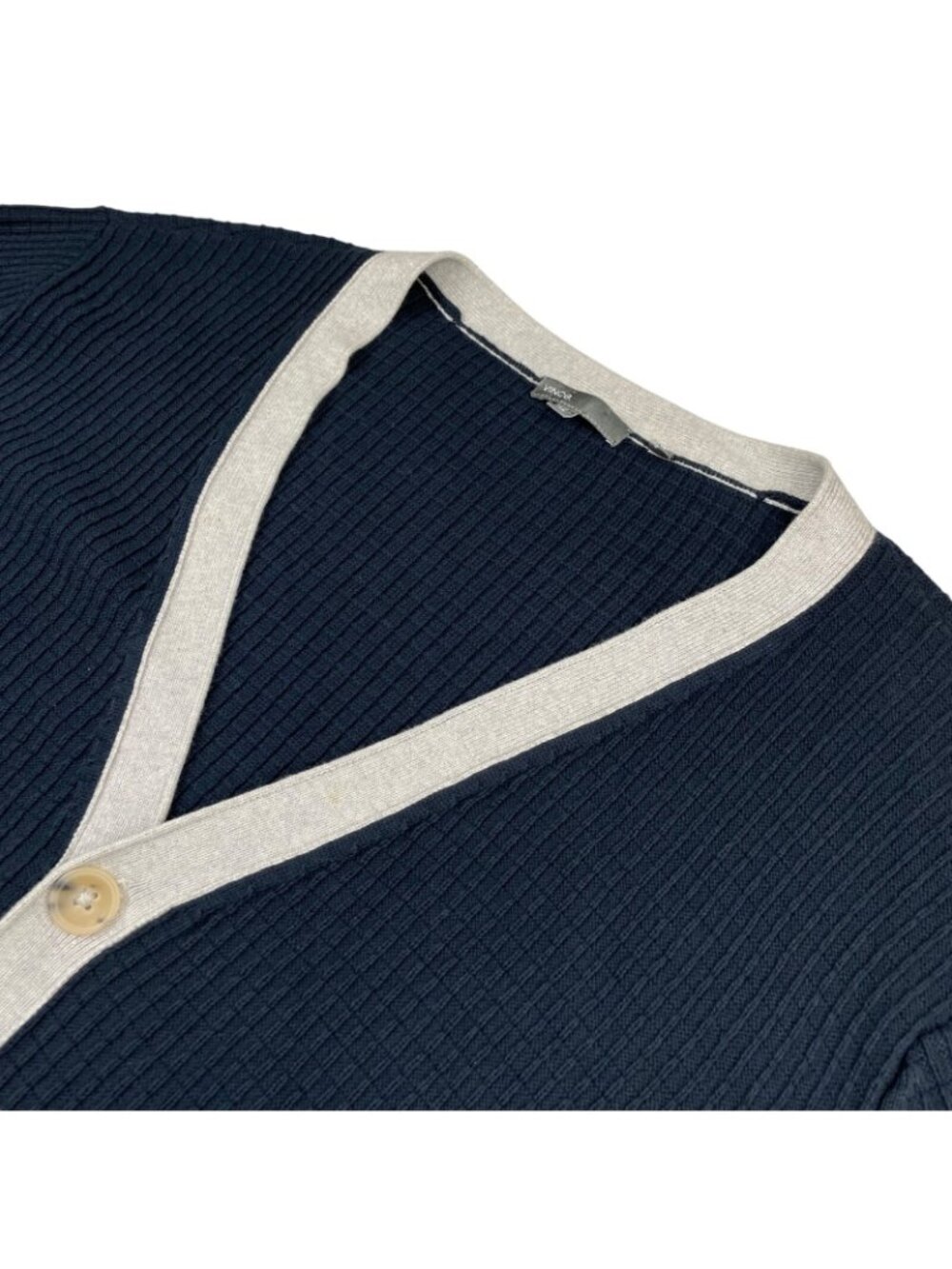 Vince Men’s Varsity Letterman Knit Cardigan Sweater Blue Gray Ivory Stripe • XL